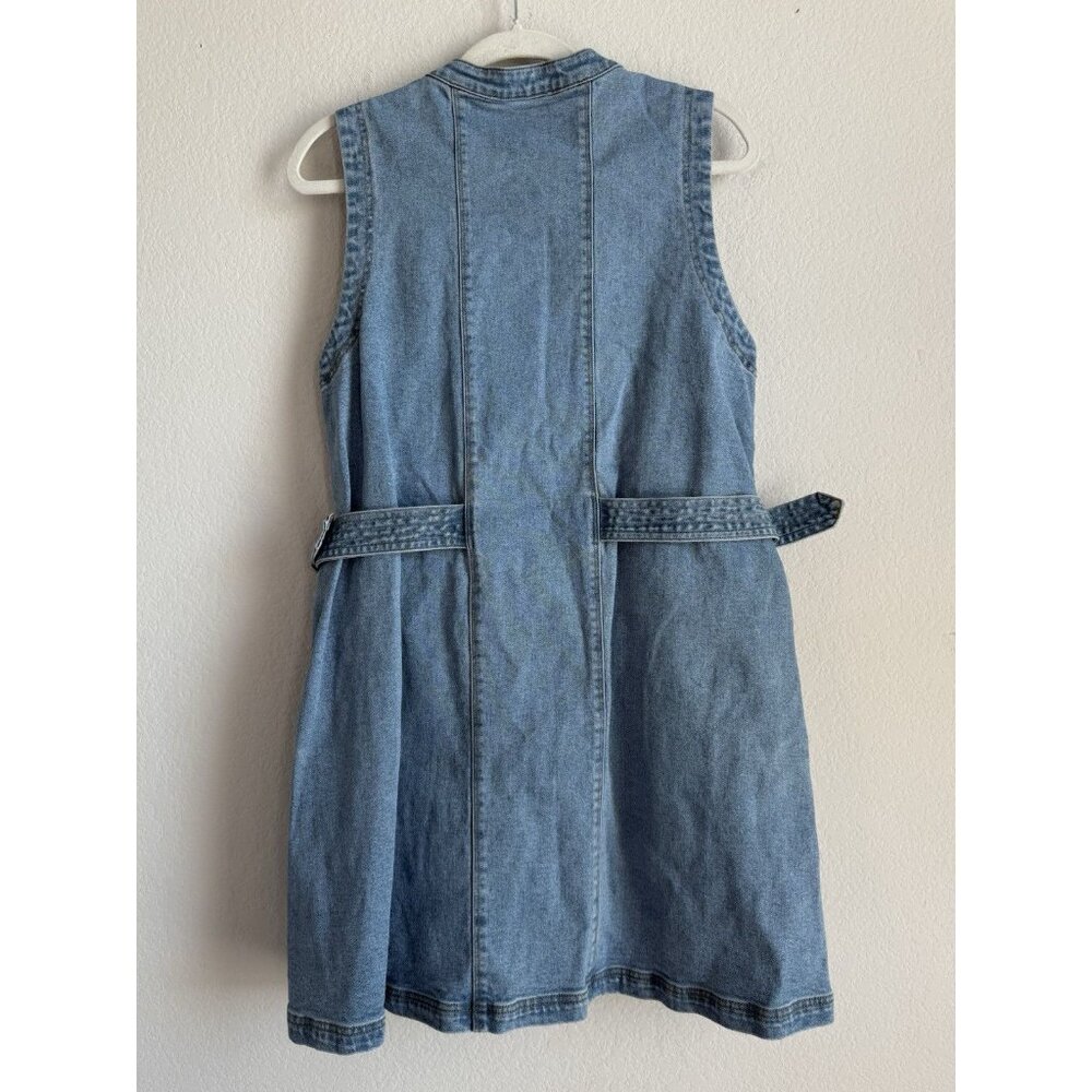 Blue B Denim Mini Dress Belt Buckle Straps Womens Large Festival Concert Western - Picture 14 of 16